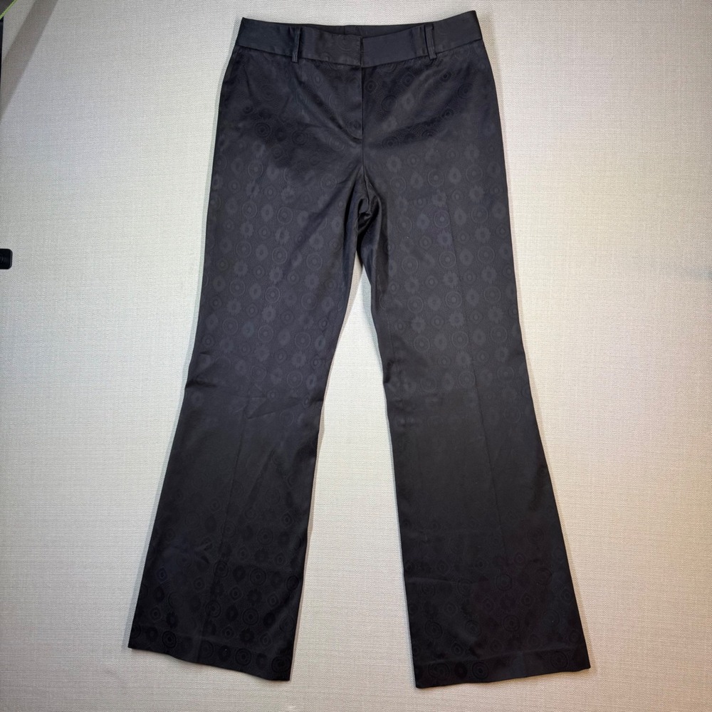 Tahari Womens Geometric Jacquard Flare Leg Dress Pants Black Size 10